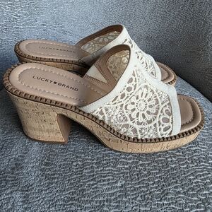 Lucky Brand Women's Cream Lace Block Heel Sandals